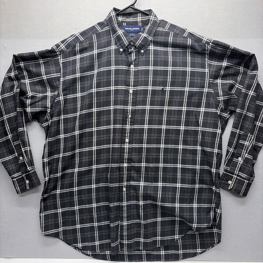 Ralph Lauren Button Up Blake Mens XL Black Plaid Long Sleeve Pony Logo